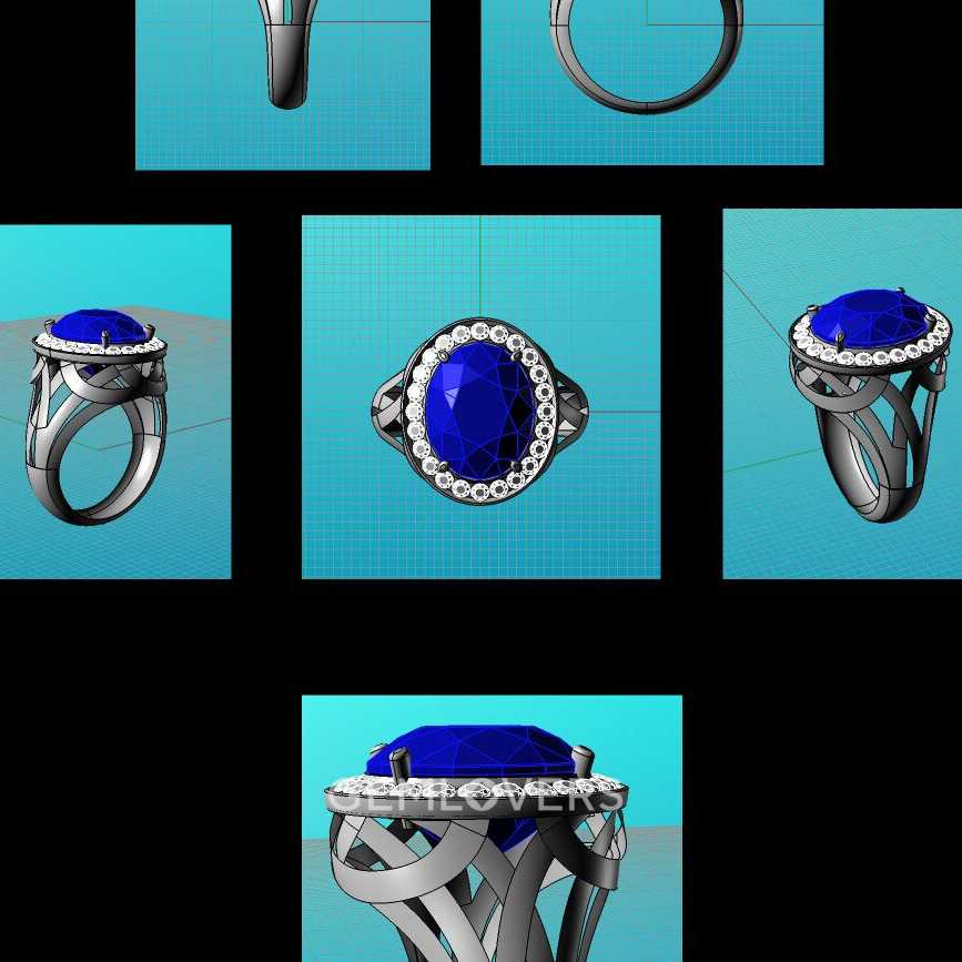 Кольцо с крупным синим сапифром камень