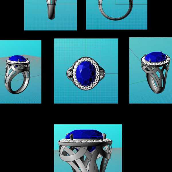 Кольцо с крупным синим сапифром камень